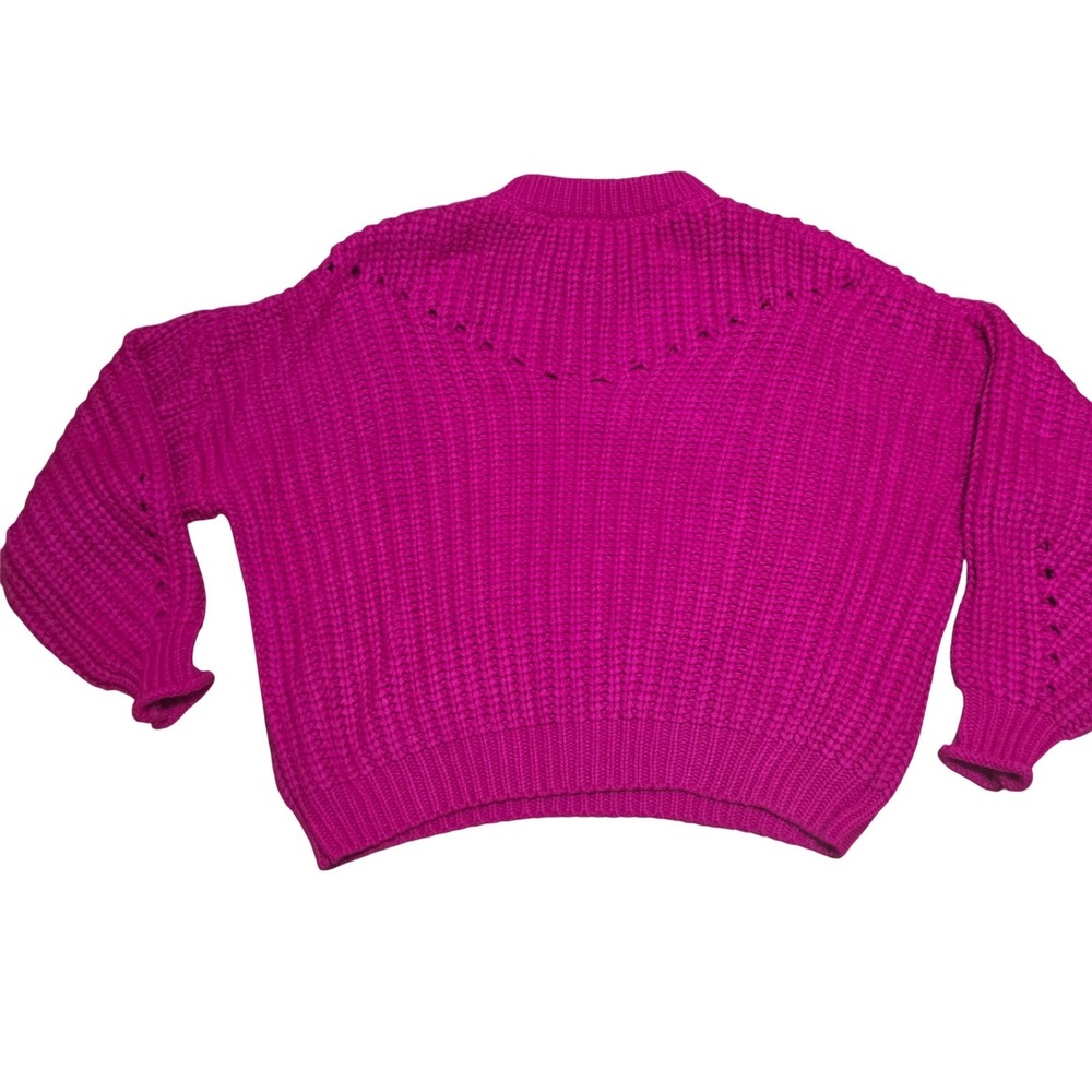 Elodie Magenta Pink Chunky Ribbed Knit Oversized Pointelle Sweater Womens Medium - Picture 7 of 8